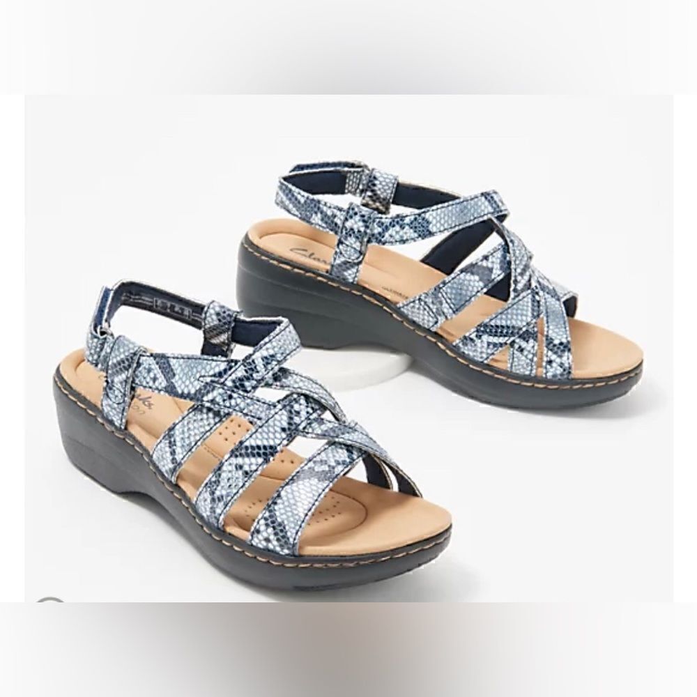 Clarks Collection Strappy Sandals - Merliah Rose Navy Snake size 7.5 Narrow